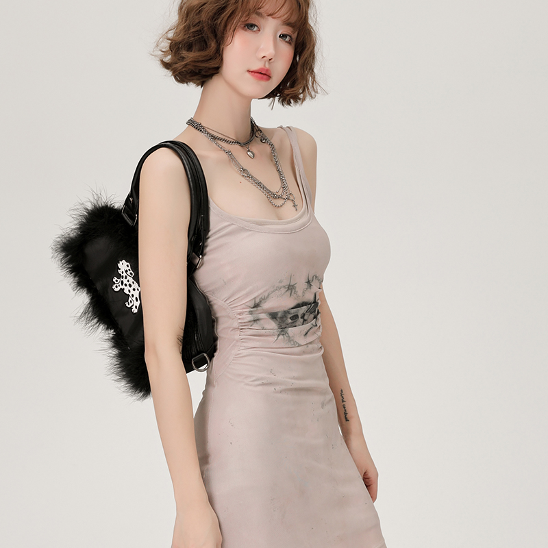 Retro Spicy Girl Cat Print Camisole Dress - Summer Bodycon Dress for a Girly Look, Perfect for Y2K and Retro Fashion Lovers