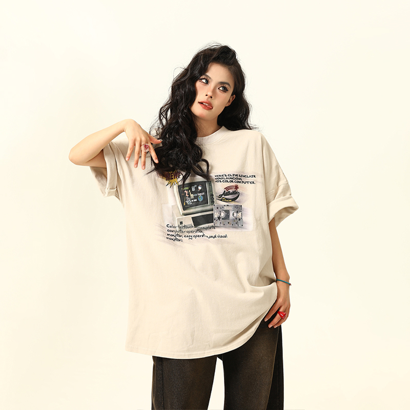 Retro TV Print Unisex Short-Sleeve T-Shirt - Vintage American Style Loose Fit Couple Tee