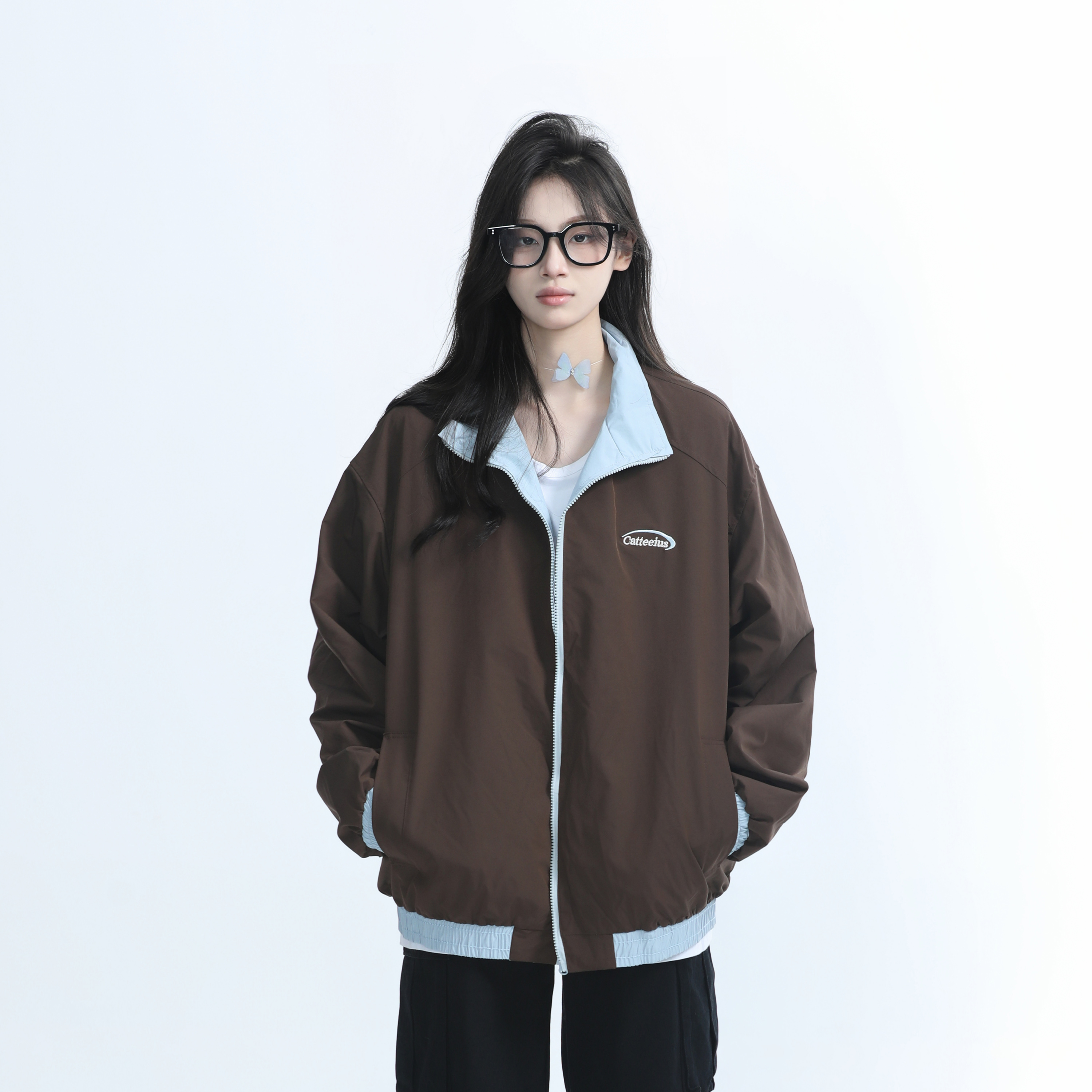Reversible Brown Jacket for Women - American Retro Style, Loose Fit, Autumn Trend, Casual Layering Essential