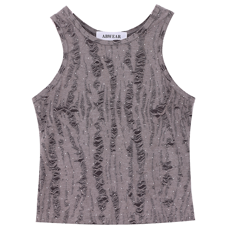 Rhinestone Distressed Sleeveless Vest for Women - American Style Slim Fit Short Top - 2024 Summer Fashion Trend