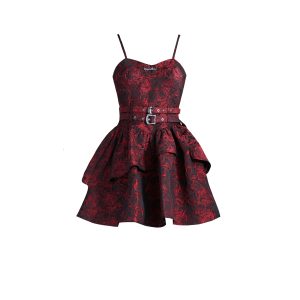 Rock Girl Group Rose Princess Slip Dress - Birthday Red Dress for Young Ladies - Y2K Floral Style