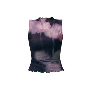 Romantic Day and Night Mesh Printed Slim Fit T-Shirt for Hot Girls - Trendy Y2K Style Top