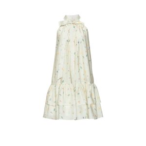 Romantic Floral Puff Skirt Dress with Bow Tie Straps for Vacation - Hanami Style Inspired by 90s and Y2K Fashion