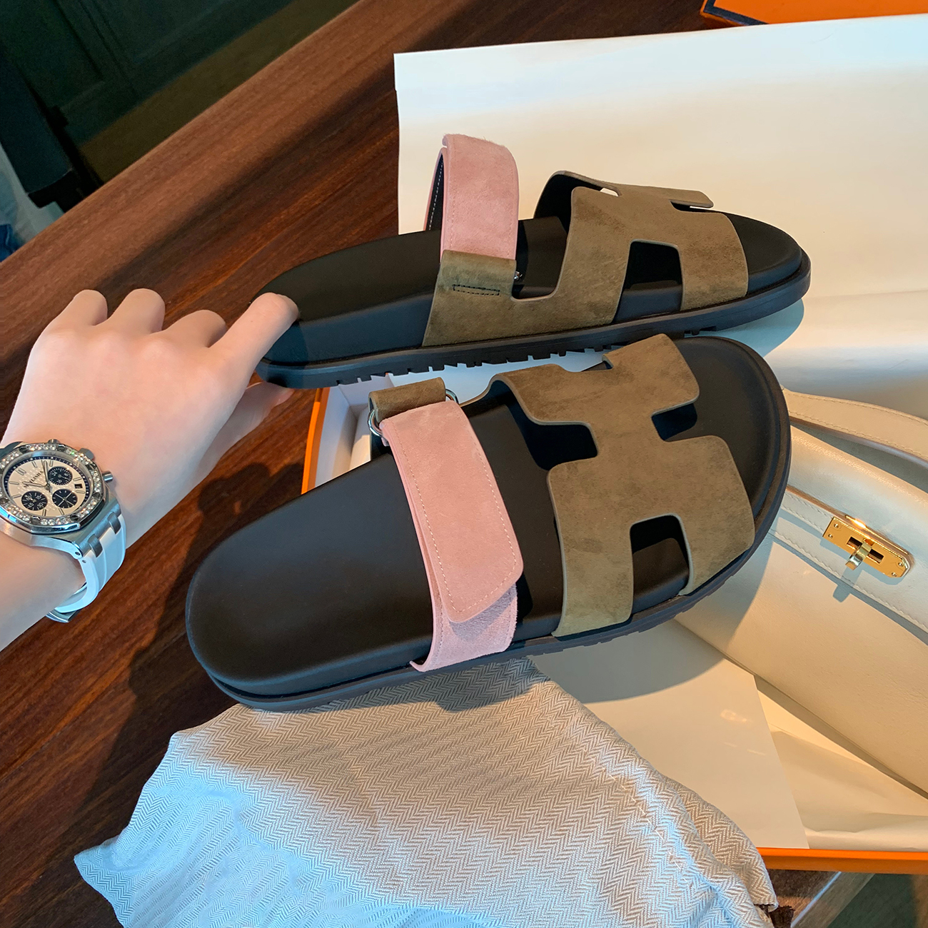 Sheepskin Casual One-Strap Sandals for Women - Thick-Soled Velcro H Sandals for Summer Outdoor Fashion