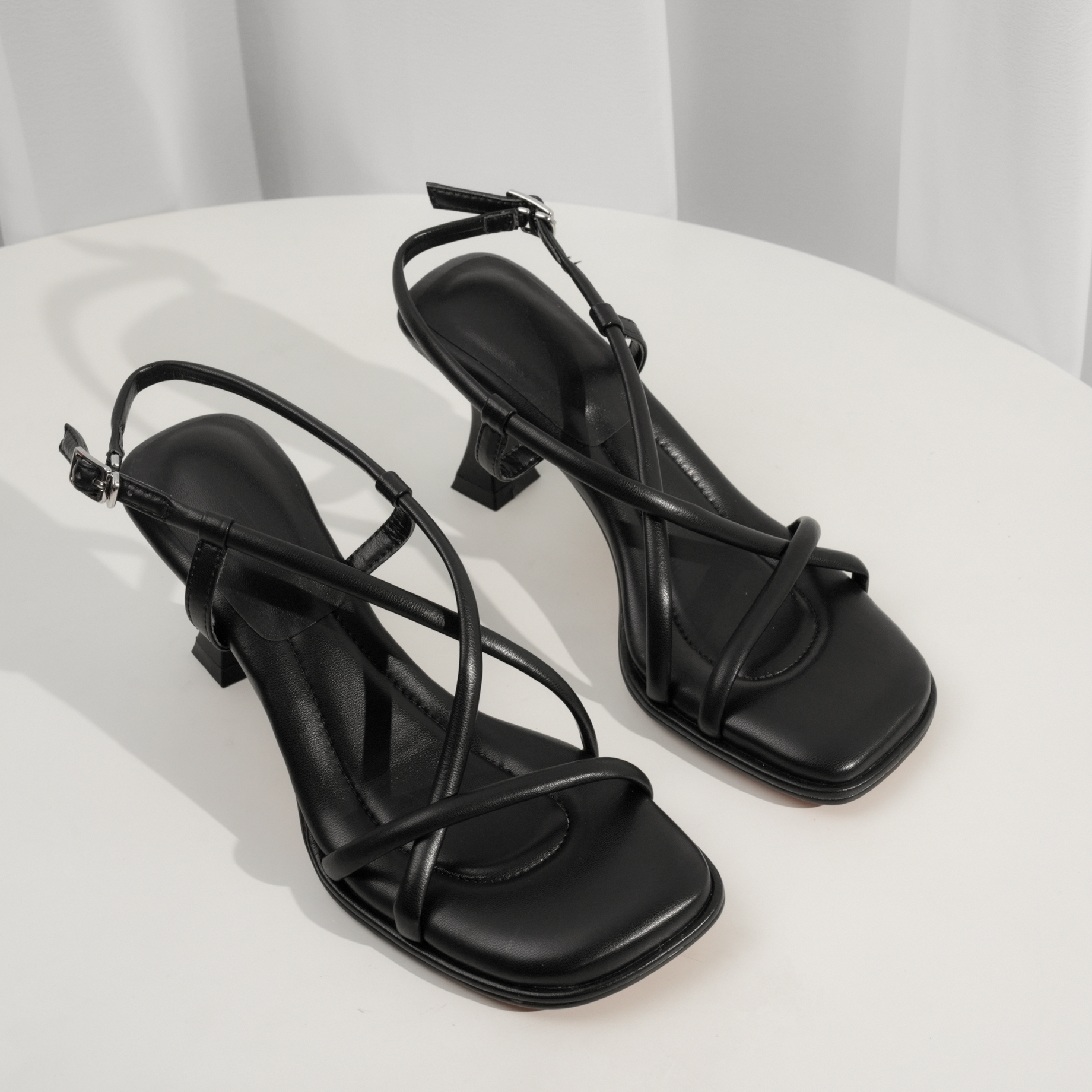 Sheepskin French Cross-Strap Square-Toe Sandals for Women - Elegant Summer High Heels, Versatile Thin-Heeled Roman Style