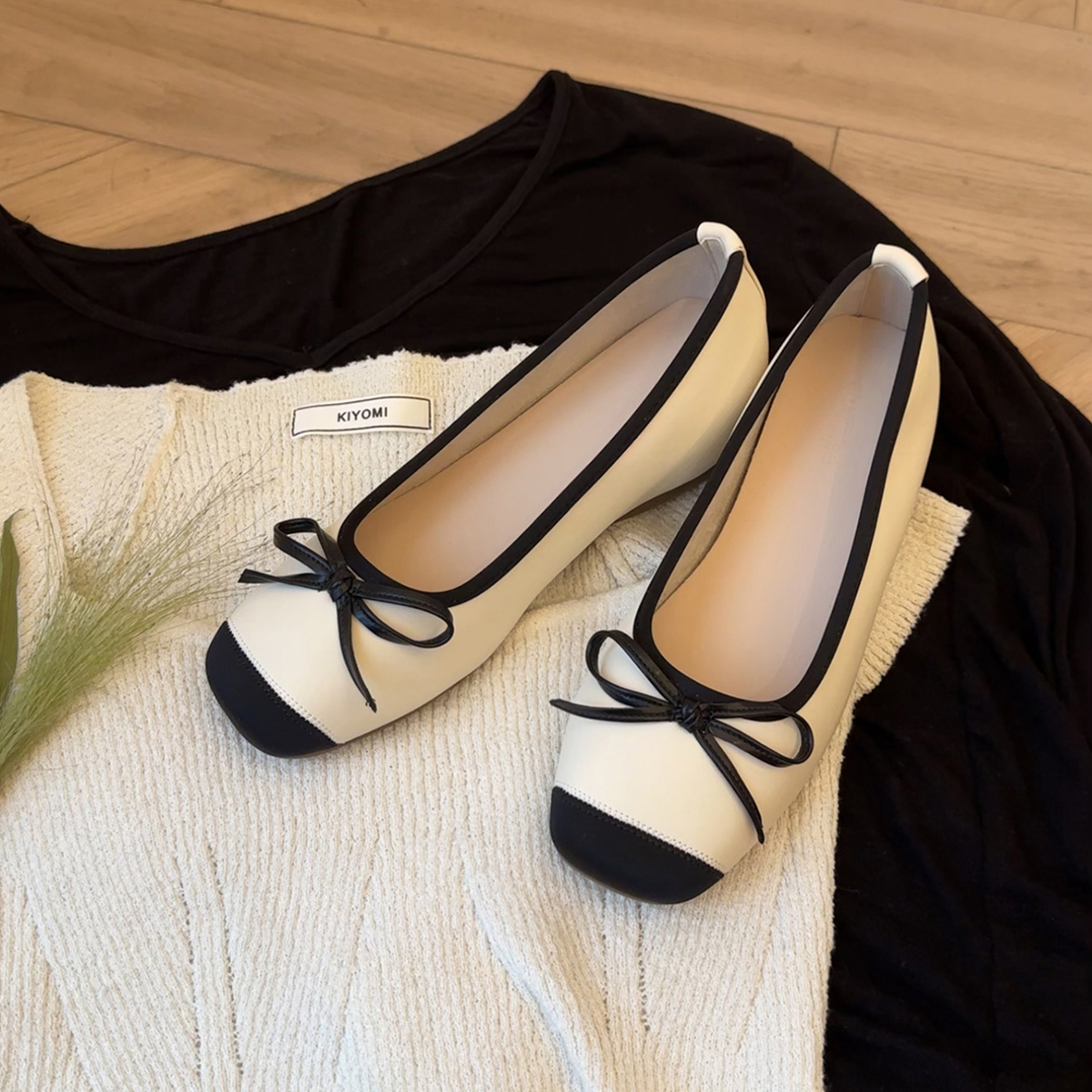 Silver Bow Sheepskin Ballet Flats for Women - Summer One-Strap Half Slippers with Height Increase, Shallow Mouth Design