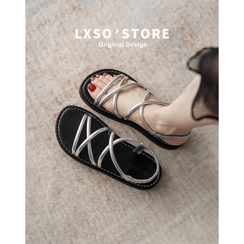 Silver Flat Casual Sandals for Women - Versatile Summer Beach Shoes 2025, Stylish Outdoor Footwear for Warm Weather