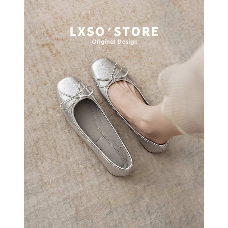 Silver Mary Jane Shoes for Women - Summer Bow Ballet Flats, Flat French Style Single Shoes, Perfect for Casual Outfits