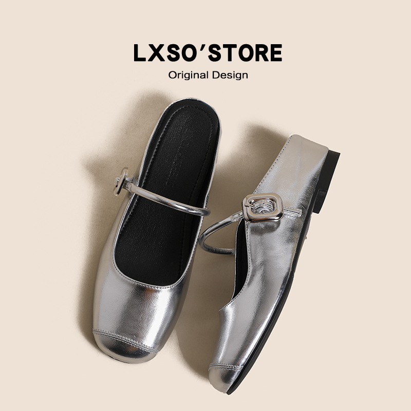 Silver Sheepskin Half Slippers for Women - Height-Increasing Mary Jane Closed-Toe Sandals, Summer 2025 New Style