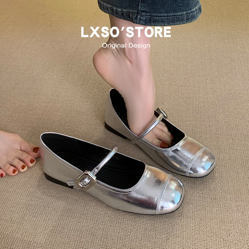 Silver Sheepskin Mary Jane Flat Shoes for Women - Versatile Summer Style 2025, Shallow Mouth Design Perfect with Skirts and Dresses