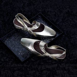 Silver Square-Toe Sheepskin Backless Sandals for Women - Summer Chunky Heel Two-Way Wear Slippers