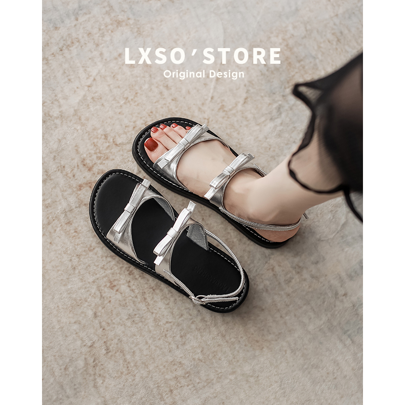 Silver Thick-Soled Roman Sandals for Women - Versatile Casual Flat Beach Shoes for Summer 2025 Outdoor Wear