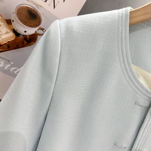 Sky Blue Korean-Style Short Sleeve Blazer for Women - Summer Lightweight Fashion Top, 2025 Trendy Socialite Wear