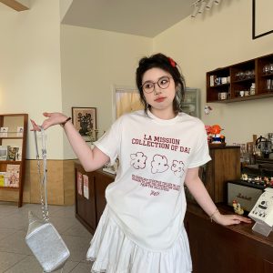 Slightly Chubby Casual Letter Print Short Sleeve T-Shirt Top for All Seasons - Summer Rhythm Style, Comfortable Everyday Wear
