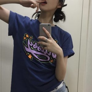 Slim-Fit Cartoon Pattern Short Sleeve T-Shirt for Women - Korean Niche Design, Summer Style, Pure Cotton Fashion Top