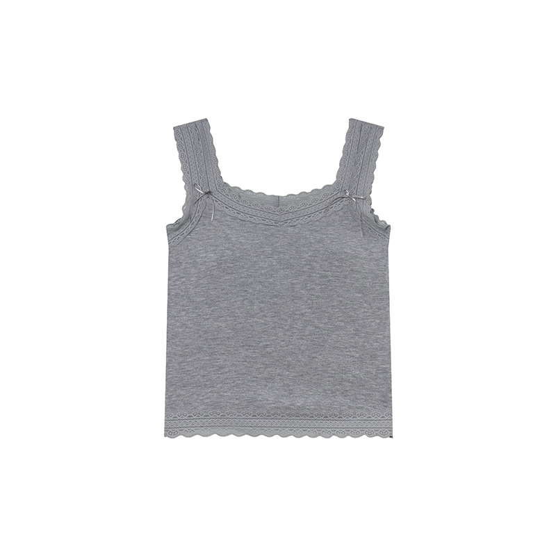 Slim-Fit Lace Edge Padded Camisole for Women - Summer Bow Sleeveless Top, Trendy Niche Design, Perfect for Casual and Y2K Style