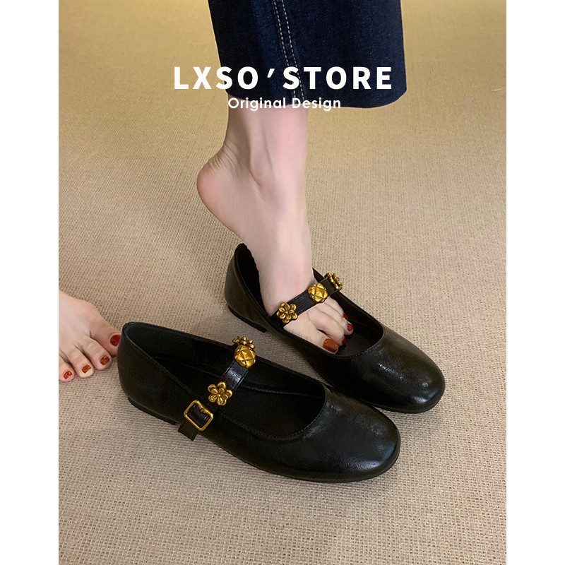 Soft Genuine Leather Flat French Mary Jane Shoes for Women - 2025 Brown Ballet Style Perfect for Skirts and Casual Outfits