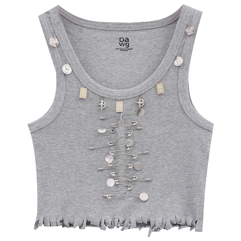 Spicy Girl Style Handmade Brooch Vest Top Women's Summer Sleeveless T-Shirt - Trendy 90s Y2K Fashion Statement