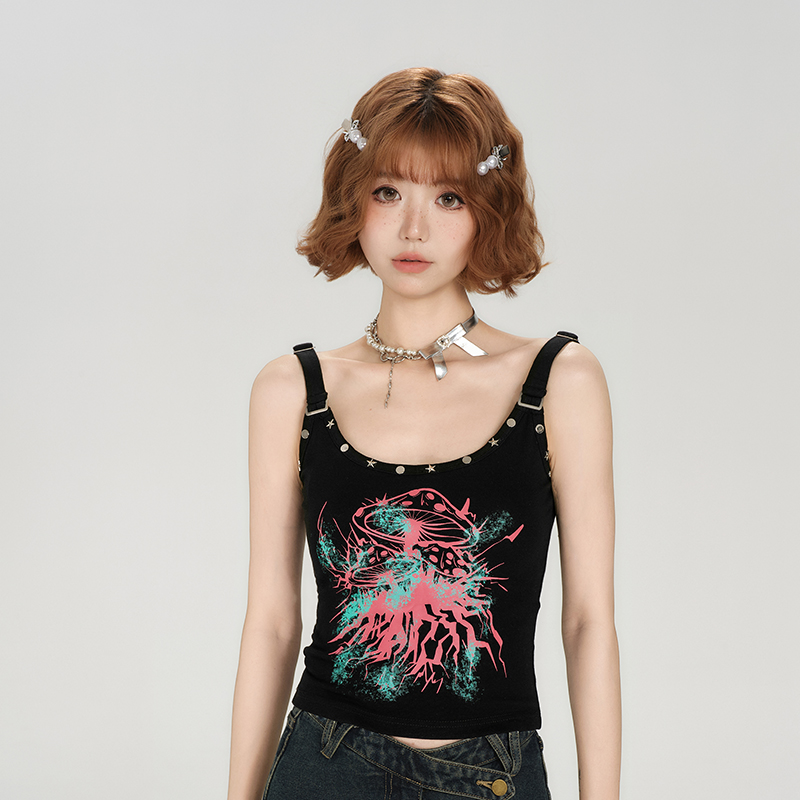 Spicy Girl Tank Top for Women - American Style Sleeveless Summer Top with Fitted Design and Studded Details