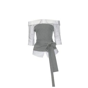 Spliced One-Shoulder T-Shirt with Ties | Street Style Spring Letter Print | Short Sleeve Summer Top