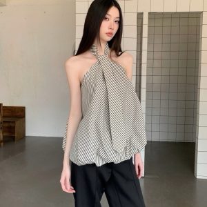 Striped Neck Tie Cloud Camisole - Summer Design, Trendy Niche Style, Perfect for Y2K and 90s Inspired Fashion