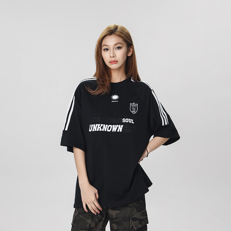 Striped Short Sleeve T-Shirt for Women - Casual American Sports Style, Loose Fit Summer Top for Couples
