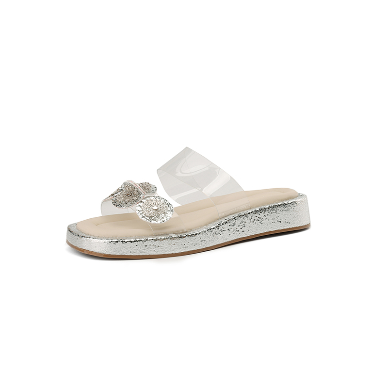 Summer 2025 Women’s Fairy Style Transparent One-Strap Open-Toe Slippers with Thick Sole and Camellia Design