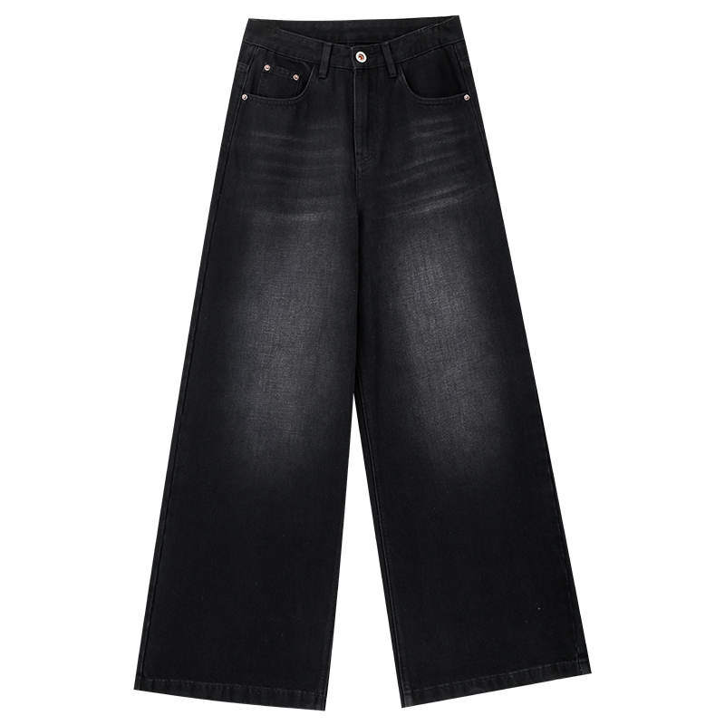 Summer Black Wide-Leg Jeans for Women - Loose Floor-Length Straight Pants, 2025 Trendy Y2K Style