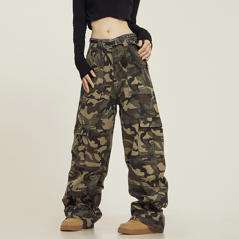 Summer Camouflage Work Pants for Men and Women, Loose Straight Casual Slightly Flared Wide-Leg Style, Outdoor Adventure Fashion