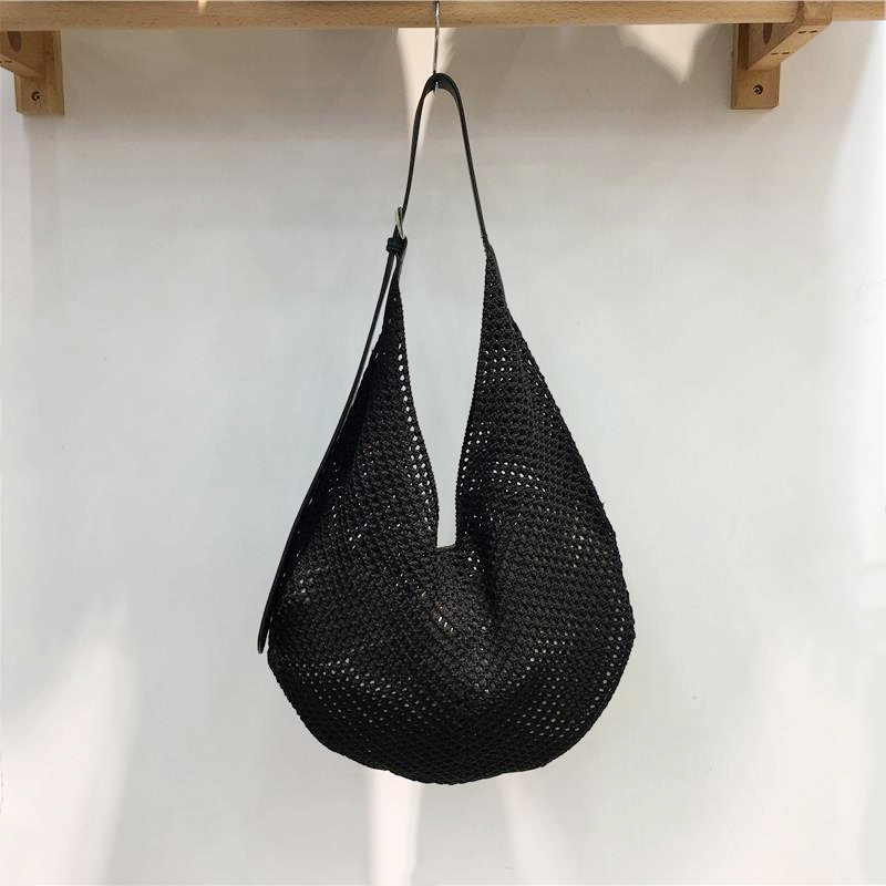 Summer Casual Beach Bag - Woven Hollow Splicing Design for Vacation & Daily Use - Trendy Niche Ins Style