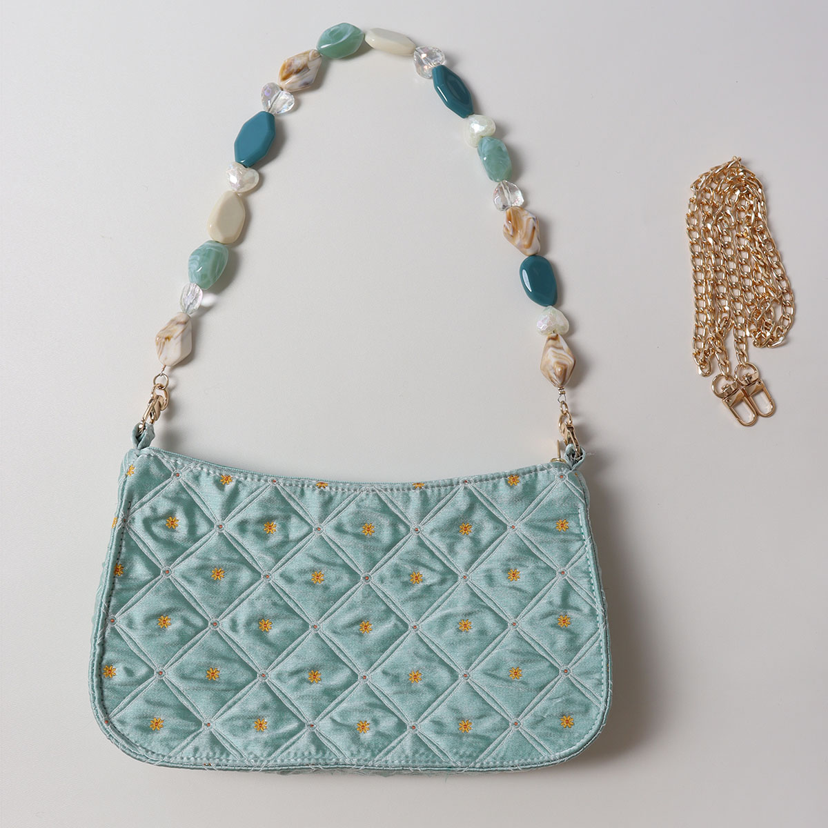 Summer Fresh Retro Green Beaded Crossbody Bag for Women - Artistic Texture Underarm Bag, Original Niche Design