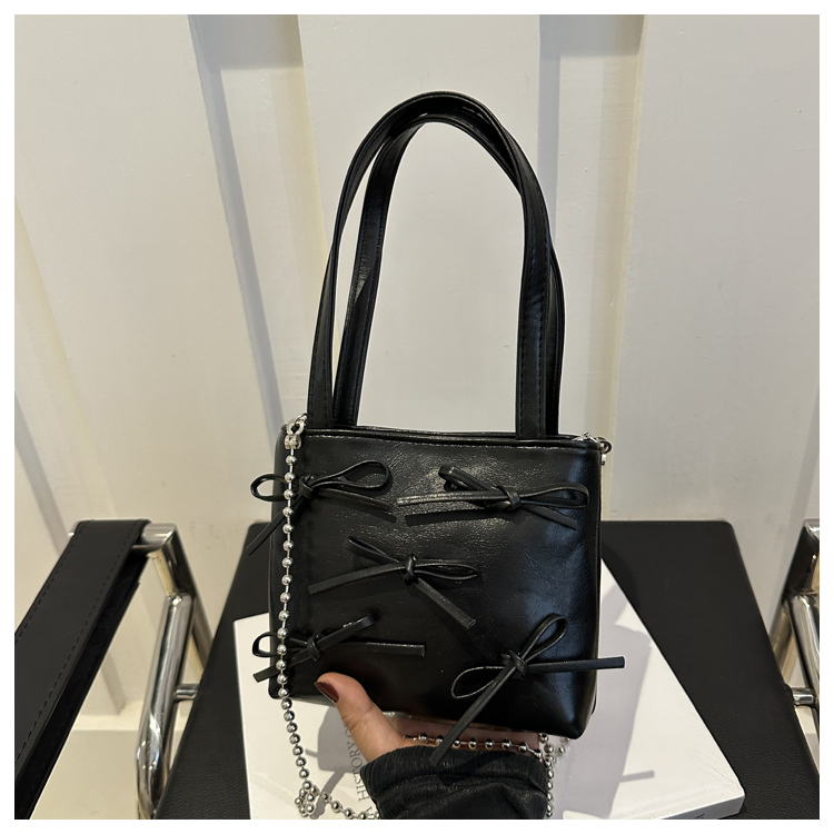 Summer High-End Women's Bucket Handbag with Chain and Silver Bow - Trendy 2025 Fashion Accessory