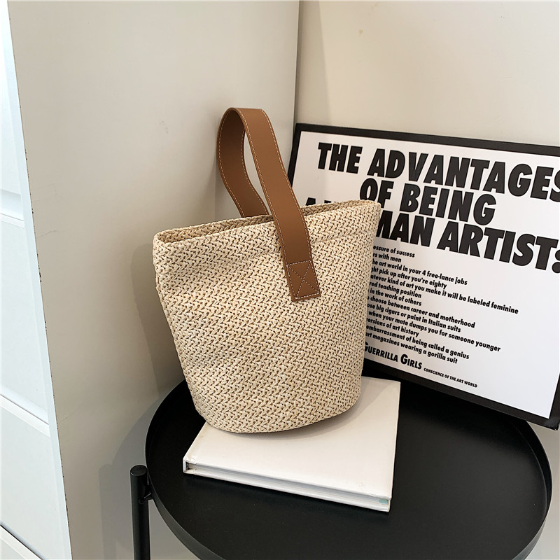 Summer Woven Straw Bucket Bag for Women - 2025 Stylish Beach Handbag, Vacation Essential, Small Tote for Girls