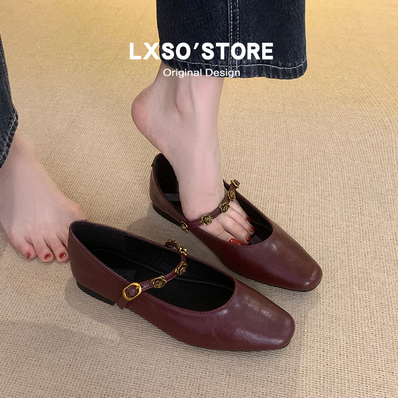 Super Soft Cowhide French Style Women's Low-Heeled Mary Jane Shoes - Retro Red Leather Footwear 2025