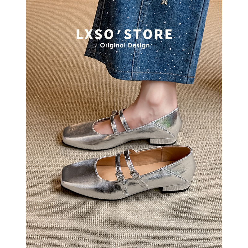 Super Soft Silver Mary Jane Shoes for Women - New Summer 2025 Small Leather Ballet Flats, French Style Low-Heeled Footwear