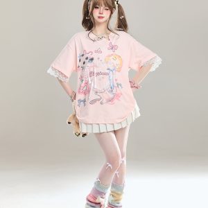 Sweet Bow Print Short Sleeve T-Shirt for Women - Summer 2025 Niche Style, Age-Reducing, Cute and Trendy Fashion Top