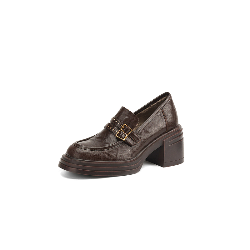 Thick-Soled High Heeled Loafers for Women - Sheepskin Buckle Design, 2025 Summer Style, Trendy Footwear, Chic Comfort