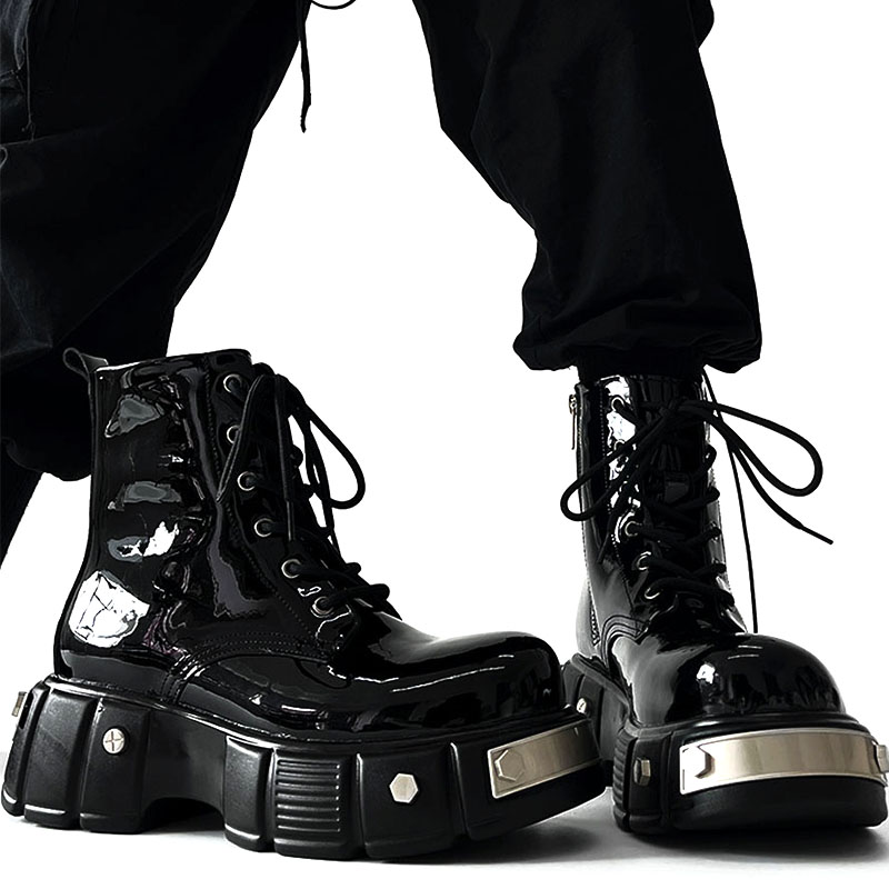 Thick-Soled Martin Boots for Men, Niche Punk Style Zipper Motorcycle Boots, British Big Toe High-Top Shoes, European American Fashion