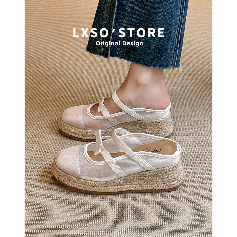 Thick-Soled Wedge Sandals for Women, Retro Woven Closed-Toe Half Slippers, Summer Vacation Style