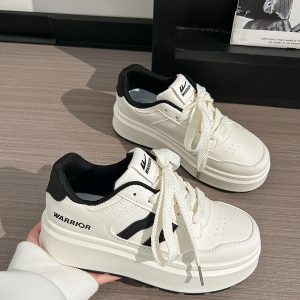Thick-Soled White Sneakers for Women, 2025 Summer Minimalist Design, Trendy Big-Toe Breathable Shoes