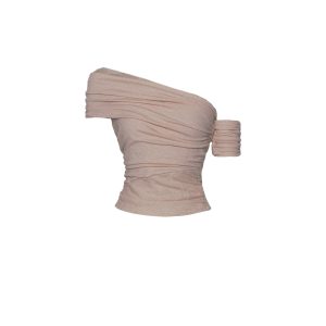 Tipsy Dream Summer Off-Shoulder Lace Ruffled One-Shoulder Short Sleeve Top for Women - Trendy Summer Fashion, Boho Chic Style