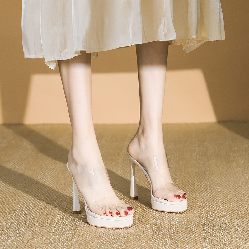 Transparent Ultra High Heels Slippers for Women - 11CM Waterproof Platform with Thin Straps - Summer 2025 Fashion