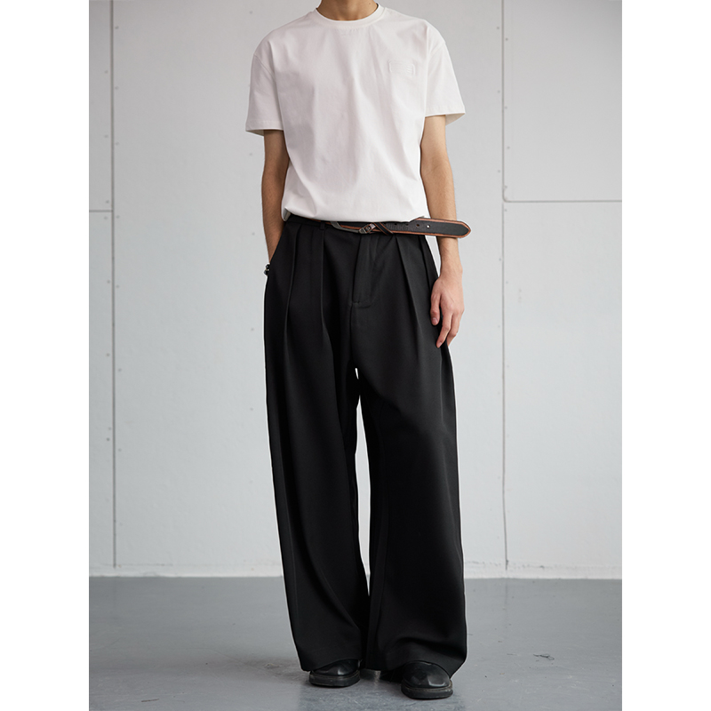 Trendy 2025 Spring Draped Foldable Trousers for Men – Loose Versatile Straight Casual Pants for Couples