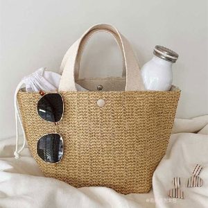Trendy Woven Straw Tote Bag for Women - Versatile Beach Vacation Fairy Style French Design, 2025 Collection