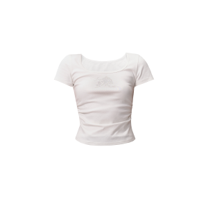 Two-Color Rose Design Silver Foil Hand-Painted Short Sleeve T-Shirt - Regular Shoulder Top, Floral, Y2K Fashion