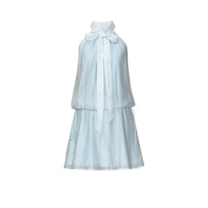 Unique Dark Pattern Jacquard Tie Dress for Vacation - Whisper of Iris Style, Trendy 90s-Inspired Fashion Piece