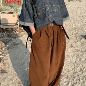 Unisex Distressed Denim Short Sleeve Shirt - Vintage Washed Loose Fit Summer Top for Trendy 90s Y2K Style