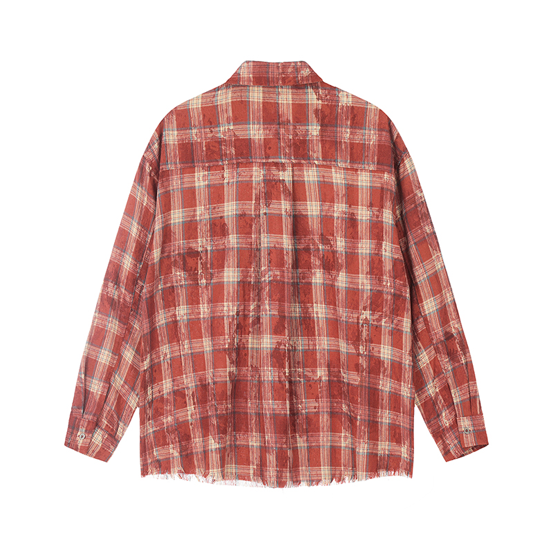 Unisex Long Sleeve Tie-Dye Plaid Shirt Jacket - Retro 90s Galaxy Soda High-End Lazy Style Trend