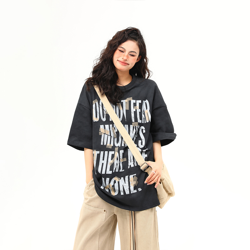 Unisex Retro Graffiti Letter Design Short-Sleeve T-Shirt - Summer Versatile Couple Tee, 90s American Street Style