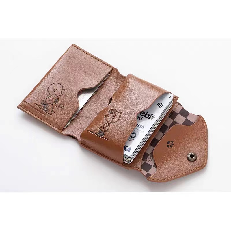 Unisex Snoopy Cartoon Coin Purse - Stylish Three-Fold PU Leather Wallet for Daily Use, Trendy and Functional